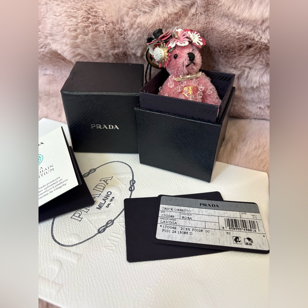 Prada Pink Floral Teddy Bear Charm with Gold Hardware - Picture 5 of 7